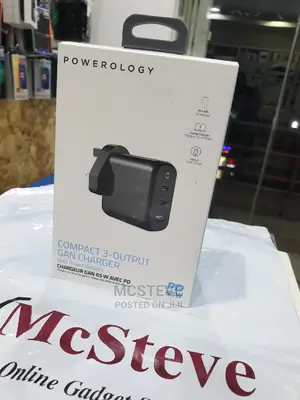 Powerology Compact 3 Output Gan Charger 65W