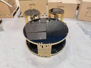 Imported 3 in 1 Golden Glass Center Table