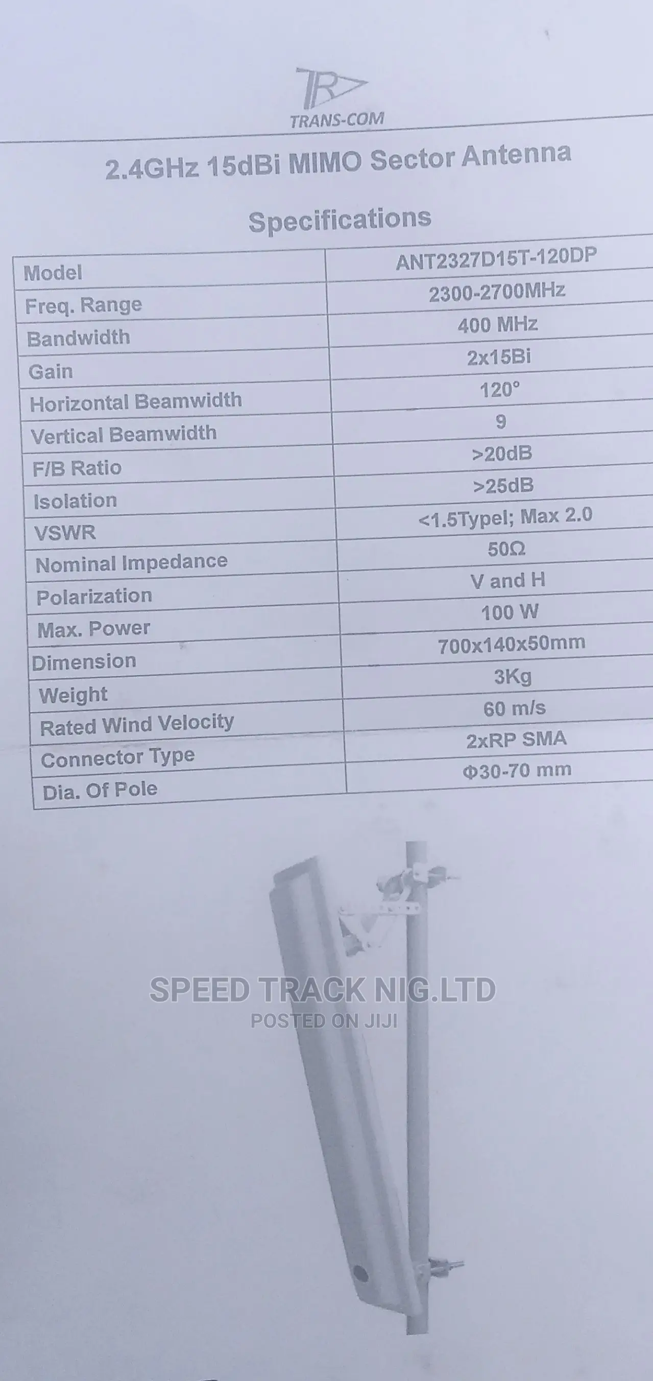 120* 17dbi Trans-Com Sector Antenna