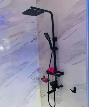 Black Square Standing Shower Mixer Tap With Basket