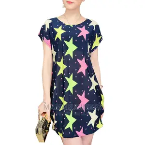 Ladies Star Print Ice Silk Midi Top Blouse