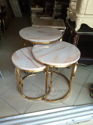 Imported 3 in 1 Marble Side Stools With Golden Frame