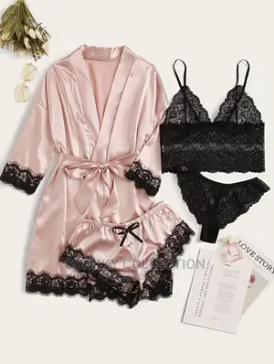 4pcs Set Women Silk Rope Pyjamas Nightwear Sexy Lingerie