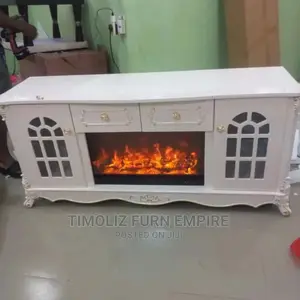 Fireplace TV Stand With Drawers and Various Storage Spaces.