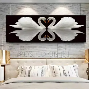 Modern Heart Love Swan Canvas Painting and Print.