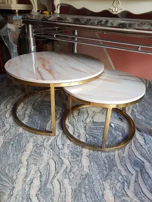 Round 2in1 Adjustable Marble Center Table With Golden Frame.