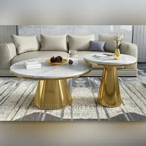 Round Marble Coffee/Center Table With Golden Base/Nesting.