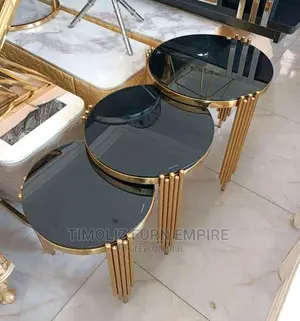 Extendable Side Table With Gold Frame/3 in 1-Black.