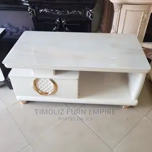 Center Table With Two Side Drawers-white Gold
