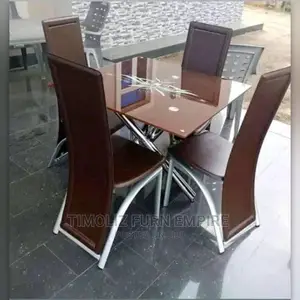 4seaters Dining Table With 4 Rust Resistant Chair+Brown.