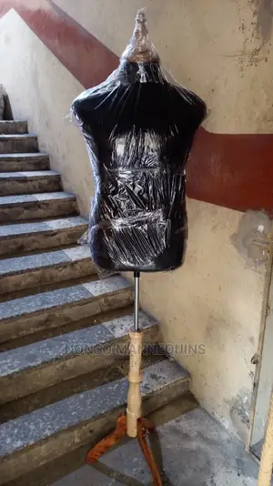 Male Dressform With Wooden Head And Wooden Tripod Stand