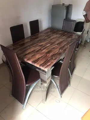 Luxury 6 Seater Marble Top Dining Table Set.